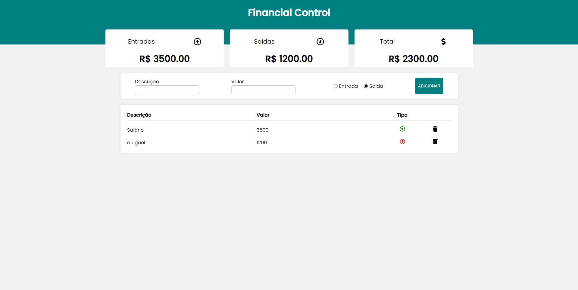 imagem do projeto financial control